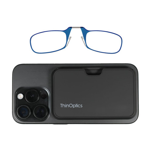 Always With You by ThinOptics Classic Slim Reading Glasses with Case that Sticks to Your Phone - Ultra-Thin Armless Pocket Readers - Lightweight, Durable, Convenient - Blue, 2.5x