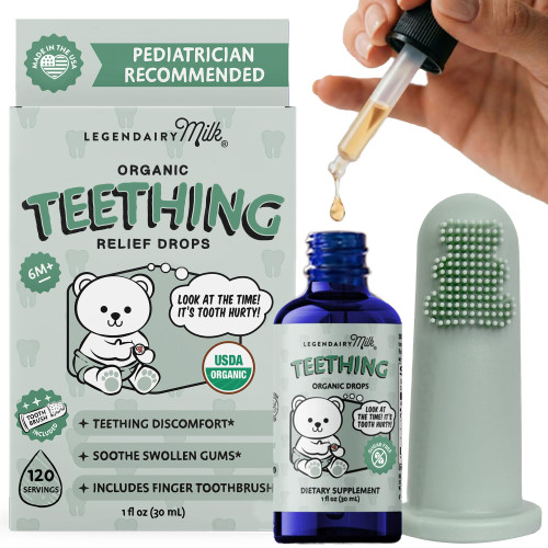 Legendairy Milk Organic Baby Teething Drops with Toothbrush, 120 Servings