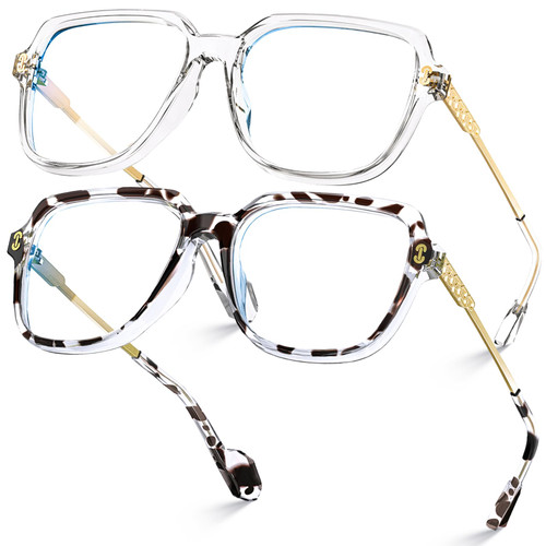 VISOONE 2 Pack Oversized Blue Light Blocking Glasses with Chic Square TR90 Frame and Metal Temple for Women Men REMY