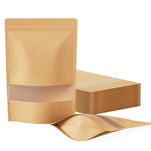FireKylin 100 Pcs Resealable Bags, Matte Window, Paper, Brown,7.1 x 10.2 in