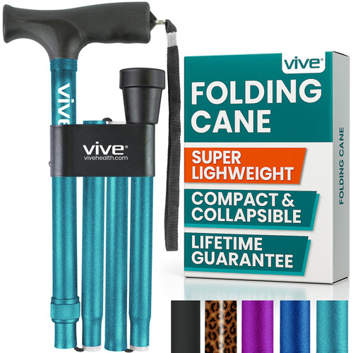 Vive Folding Cane - Foldable Walking for Men, Women Fold-up & Collapsible