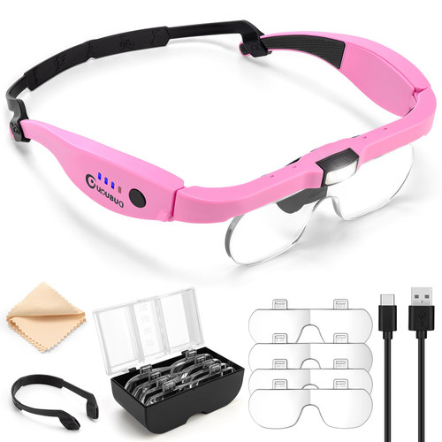 GUOUBUO Magnifying Glass with Light, 1.5X-5.0X Magnifying Glasses 4 Lenses