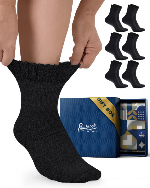 Pembrook® Bamboo Viscose Diabetic Socks for Women & Men - 6 Pairs Ankle Stretch Top Mens Diabetic Socks | for Swollen Feet and Neuropathy | Black (GP) 6P
