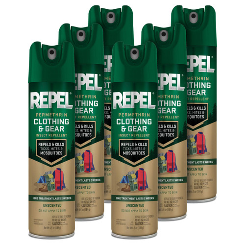 Repel Permethrin Clothing And Gear Mosquito and Insect Repellent, 6.5 Ounces, Aerosol Insect Repellent Bug Spray For Clothing And Gear Including Nets, Tents, Sleeping Bags And Backpacks, 6 Pack