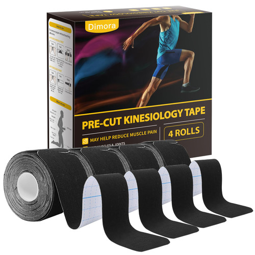 Dimora Precut Kinesiology Tape, Black, 4 Rolls, 80 Strips, 10 Inches Each