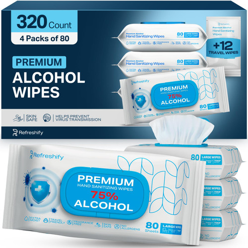 Large Alcohol Wipes (320 Count) 75% Unscented Alcohol Hand Sanitizing Wipes