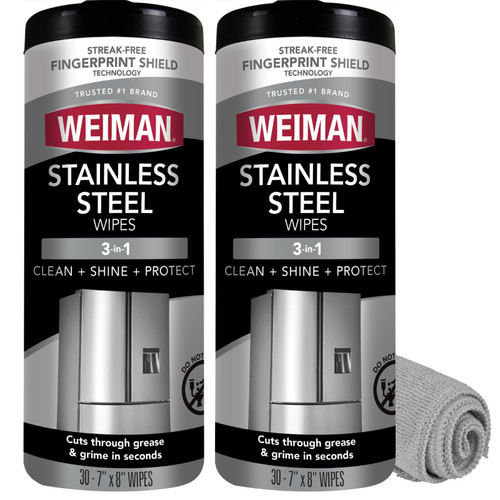 Weiman Stainless Steel Cleaner & Polish Kit, 2 Wipes & Cloth