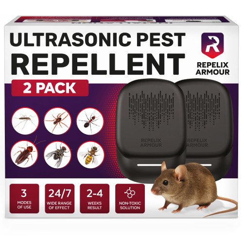 Ultrasonic Pest Repeller for Indoor Use - 2 Pack - Covers Up to 1,500 sq ft per Device - 3 Modes Mouse Repellent - Rodent Repellent – Helps Repel Rats, Spiders, Mosquitoes, Ants & Household Insects