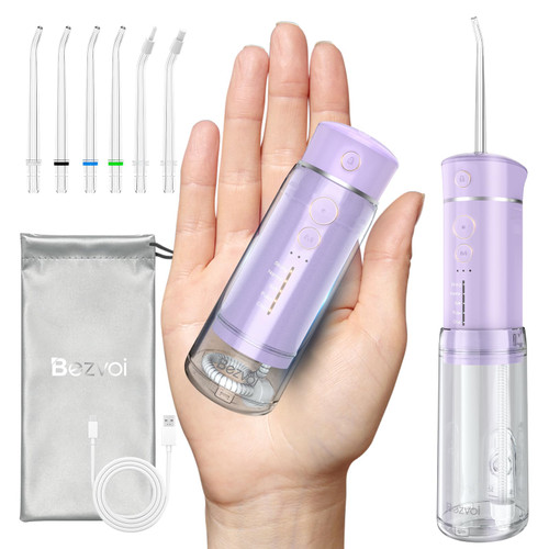 Bezvoi Mini Water Flosser for Travel, Cordless Oral Irrigator with Storage Bag, Portable Compact Design, 5 Modes & Removable Tank, IPX7 Waterproof Water Floss for Braces, Orthodontic, Sensitive Teeth