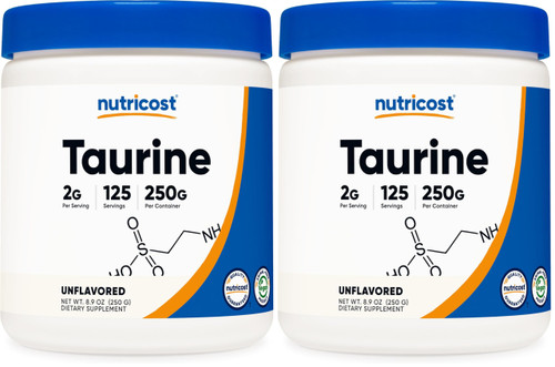 Nutricost Taurine Powder 250 Grams - 125 Servings, 2000mg Per Serving (Pack of 2)