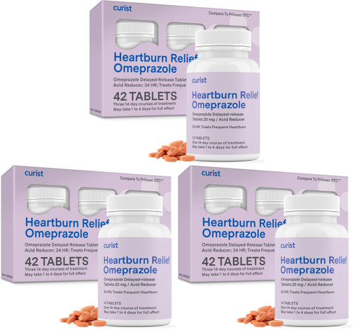 Curist Omeprazole 20mg Tablets - 42 Count Delayed-Release Tablets - Acid Reflux Medicine for Heartburn Relief (Pack of 3)