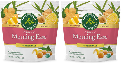 Traditional Medicinals Organic, Morning Ease Lozenges, Lemon Ginger Supports Pregnancy Nausea Relief & Morning Sickness Associated with Normal Pregnancy 30 Individually Wrapped Lozenges, (Pack of 2)