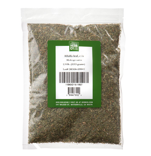 Alfalfa Leaf Cut & Sifted, by Herb Co, Medicago Sativa, from Egypt, Kosher, for Tea, Soups, Stews, Baked Goods, Smoothies, Oils & Salves, 1 lb