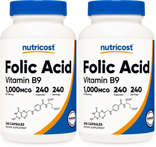 Nutricost Folic Acid (Vitamin B9) 1000 mcg, 240 Capsules (Pack of 2)