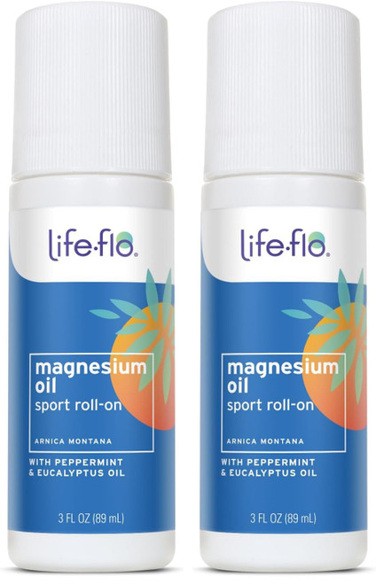 Life-Flo Magnesium Oil Sport Roll-On - Magnesium Roll On for Adults and Kids, Soothing Roller Stick for Sore Muscles After Sports, Use on Feet, Legs, Back, and Body - 3 fl oz Roller (Pack of 2)