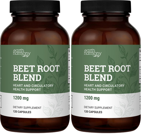 Earth Harmony Naturals Organic Beet Root Capsules 1200 mg - Beet Root Powder & Juice Blend Supplement for Men and Women - 120 Capsules (Pack of 2)