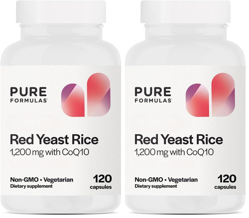 PureFormulas Extra Strength Red Yeast Rice 1200mg with CoQ10 100mg, Citrinin-Free, Non-GMO, Gluten-Free, 120 Capsules (2 Months Supply) (Pack of 2)