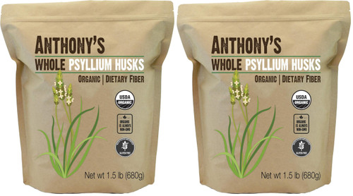 Anthony's Organic Whole Psyllium Husks, 1.5 lb, Dietary Fiber, Gluten Free, Non GMO, Keto Friendly (Pack of 2)