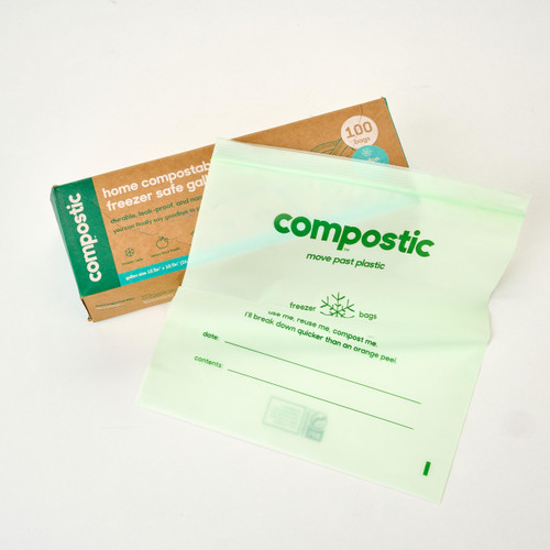 Compostic Compostable Freezer Bags, Gallon, 100 Ct, Zip-Seal