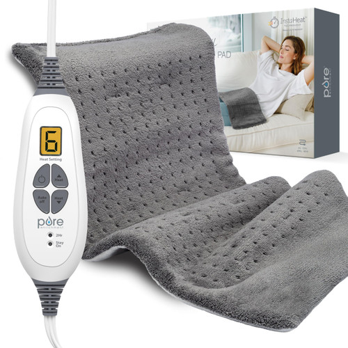Pure Enrichment® PureRelief® XL Heating Pad - 12" x 24" Electric Heating Pad for Back Pain & Cramps, 6 Heat Settings, Soft Machine Wash Fabric, Auto-Off & Moist Heat (Charcoal Gray)