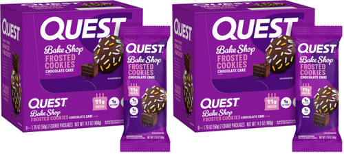 Quest Nutrition Frosted Cookies Twin Pack, Chocolate Cake, 1g Sugar, 11g Protein, 1g Net Carbs, Gluten Free, 16 Cookies, (Pack of 2)