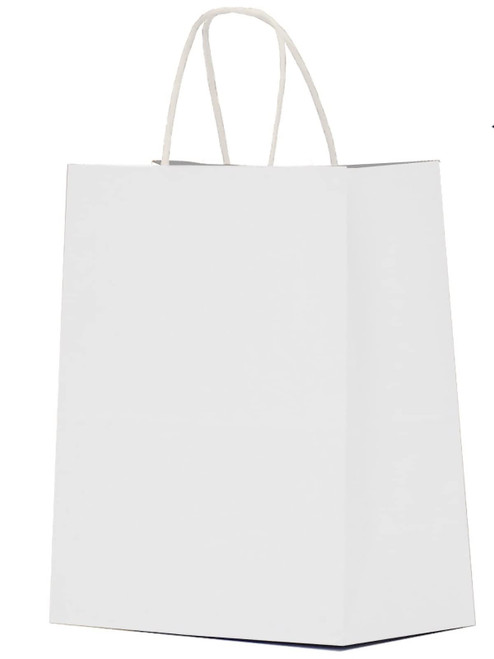 Qutuus 10x5x13 White Paper Gift Bags with Handles Bulk 100Pcs Kraft Paper Shopping Bags, Recyclable Paper Sacks, White Gift Bags for Retail, Merchandise, Business, Gifts