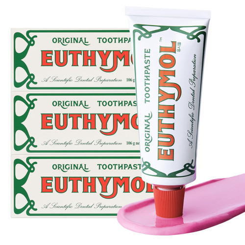 EUTHYMOL Original Pink Toothpaste, Fluoride-Free | 3.7 fl oz*3 (3 Pack)
