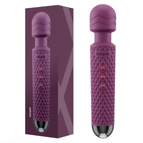 bed geek Handheld Cordless Personal Wand Massager – Waterproof, USB Rechargeable, 20 Vibration Patterns, 8 Speeds, Memory Feature, Skin-Soft Silicone for Ultimate Relaxation Tool