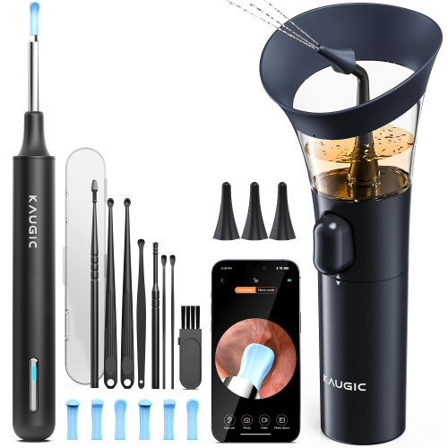 KAUGIC Ear Cleaner with Camera, Manual Wax Removal Kit, 7 Spoons, Blue