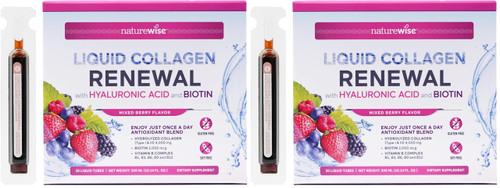 NatureWise Hydrolyzed Liquid Collagen for Women & Men 4000mg-High Absorption, Type 1&3 Peptides with Biotin + Vitamin C + B Complex & Hyaluronic Acid -Mixed Berry - 30 Tubes[30 Day Supply](Pack of 2)