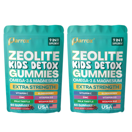 Parrox Zeolite Kids Detox Gummies, 9-in-1 Sugar-Free, Mixed Berry, 2 Pack