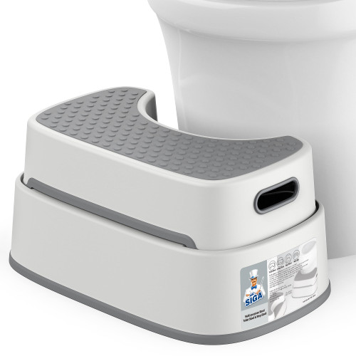 MR.SIGA Toilet Stool Squat Adult Bathroom Foot Stool, Off-White & Dark Gray