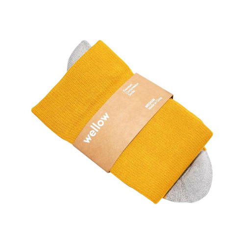Wellow Premium Socks (Compression Socks - Regular) for Men and Women, Made with Viscose from Bamboo, Relieves Swelling, Nurses - Pregnancy Support, LR, Gold - Solid