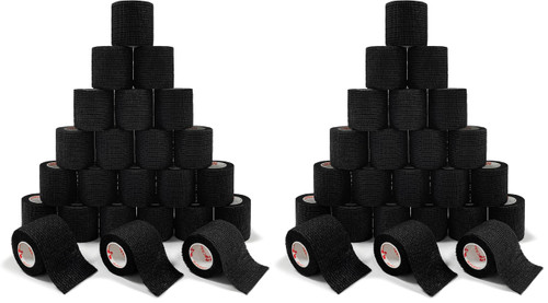 [24Pack 2" x5 Yards] Carbou-Self Adhesive Bandages Sports Wrap, Athletic Elastic Cohesive Bandage for Sports, Injuries, Treatments, and Recovery, First Aid Tape Vet Wrap for Cat, Dog Black (Pack of 2)