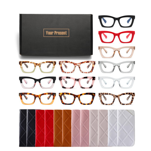 FSRTEP Stylish Readers for Women 12 Pack Reading Glasses with Blue Light Blocking and Spring Hinge 12MIX +2.25
