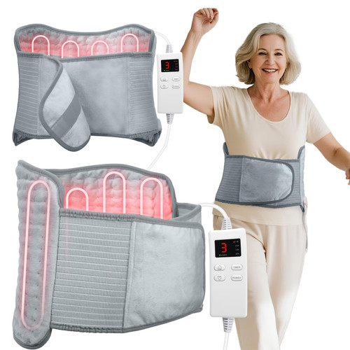 Heating Pad for Back Pain Relief with Belt, Electric Heating Pad for Period Cramps Neck Shoulders, 4 Timer & 6 Heat Setting, 12"x24"+26" Large Moist Heat Pad for Mom, Dad, Gifts for Mom, Dad