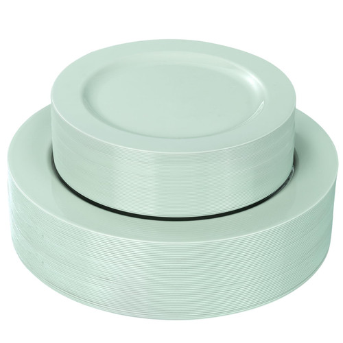 FLOWERCAT 60PCS Sage Green Plates - Heavy Duty Plastic Plates Disposable for Spring Party - Include 30PCS 10.25inch Sage Green Dinner Plates and 30PCS 7.5inch Dessert Plates