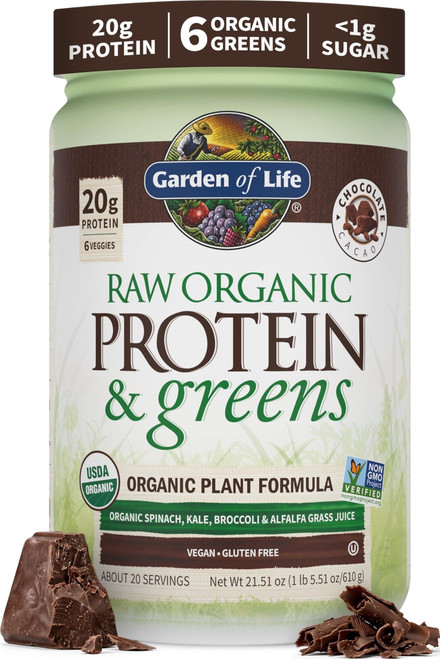 Garden of Life Raw Organic Protein & Greens Powder, Chocolate, 20 Servings