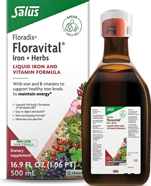 Floradix Floravital Liquid Iron Supplement, Vegan, Gluten-Free, 16.9 Fl Oz