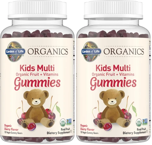 Garden of Life Organics Kids Gummy Vitamins,Certified Organic,Non-GMO & Vegan Complete Children's - B12,C & D3 Gluten,Soy-& Dairy Free Real Fruit Chew Gummies,Multi,Cherry,120 Count (Pack of 2)