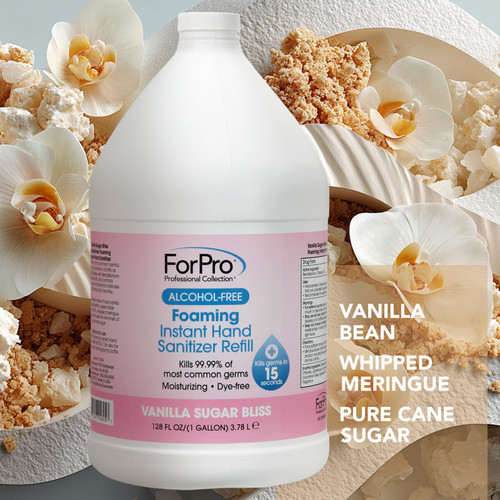 ForPro Alcohol-Free Foaming Instant Hand Sanitizer, 1 Gallon (128 fl oz) Refill – Moisturizing, Dye-Free Formula, Vanilla Sugar Bliss Scent