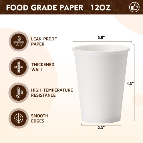 YEEHAW 12 oz 500 Pack White Disposable Paper Coffee Cups