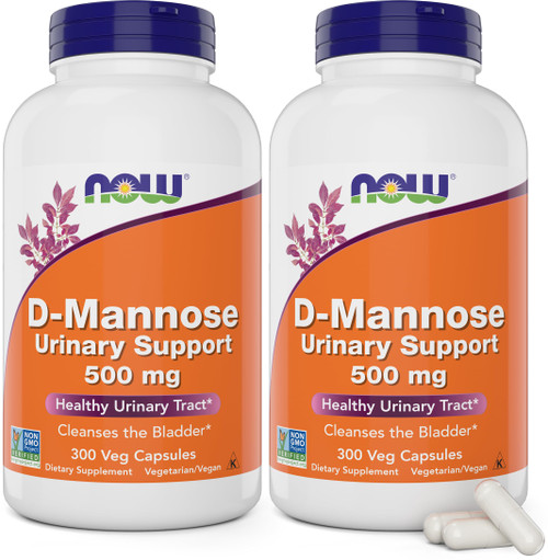 Now D-Mannose 500 mg, 300 Capsules (Pack of 2) - Vegan Non GMO Supplement for Women and Men - Supports Healthy Urinary Tract, Cleanses the Bladder