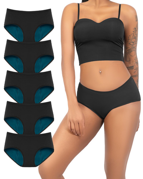 TIICHOO Period Underwear for Women Heavy Flow Period Panties(3XL, 5 Black)