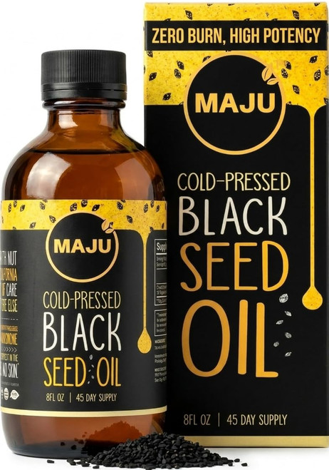 MAJU Black Seed Oil - High Thymoquinone, Wild Turkish Harvest, Cold-Pressed, 100% Black Cumin Seed Oil, Liquid Pure Blackseed, Glass Bottle, 8 oz