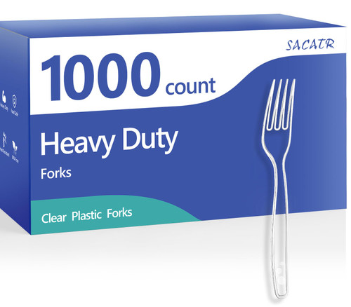 SACATR 1000 Count Plastic Forks Heavy Duty, Plastic Silverware Clear Forks, Premium Disposable Forks Bulk, BPA-Free, Heat Resistant, Suitable for Parties, Events and Everyday Use