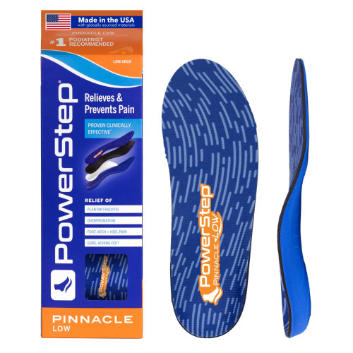 PowerStep Pinnacle Low Insoles, Supports Flat Feet, Plantar Fasciitis Relief, Overpronation, Arch Support, Heel Pain, All Day Comfort, Made in The USA (Men's 7-7.5 / Women's 9-9.5)
