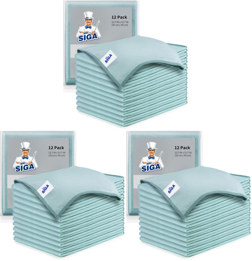 MR.SIGA Ultra Fine Microfiber Cloths for Glass, Pack of 36, 35 x 40cm 13.7" x 15.7"