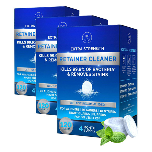 Retainer Cleaner Tablets for Invisalign Approved for Ultrasonic Cleaners -120 Denture Cleaning Tablets for Aligners, Night Guard, Mouth Guard - Denture Cleaner Tablets 4-Month Supply (Pack of 3)