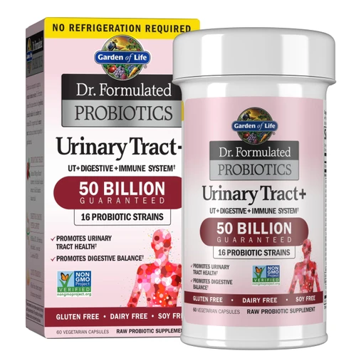 Garden of Life Dr. Formulated Probiotics Urinary Tract+ - Acidophilus Probiotic Supports Urinary Tract Health, Digestive Balance – Shelf Stable - Gluten, Dairy, and Soy-Free - 60 Vegetarian Capsules